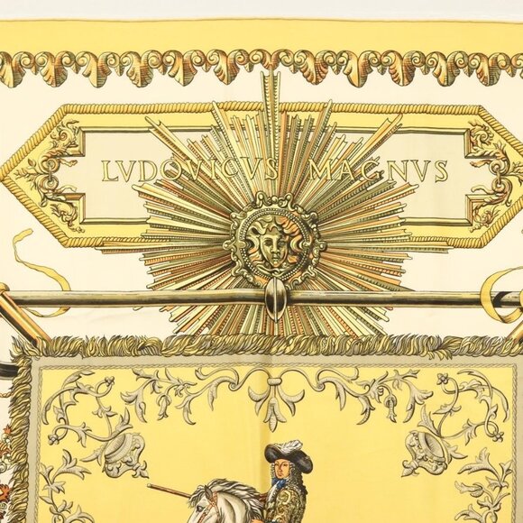 HERMES Carre 90 Scarf ""LVDOVICVS MAGNVS"" Silk Yellow Auth 139496 - Picture 3 of 13